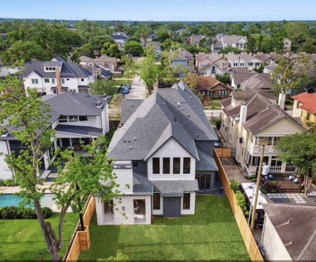 The aerial view of 702 E. 19th Street reveals a generous backyard (Photo by TK Images)